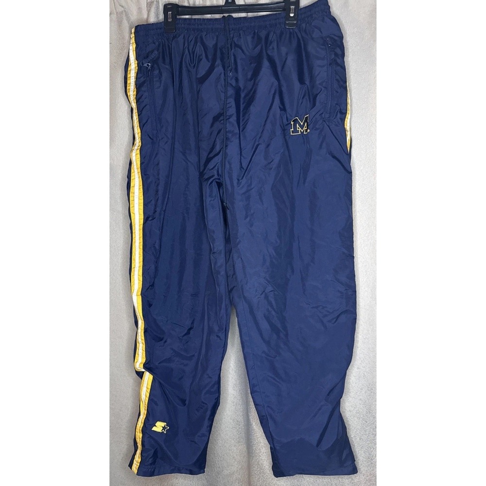 Vintage 90's Starter Michigan Wolverines Warm Up Track Pants Zip Ankle‎ XL